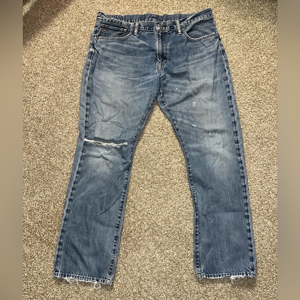 2014 Polo Ralph Lauren - Light wash blue denim distressed jeans